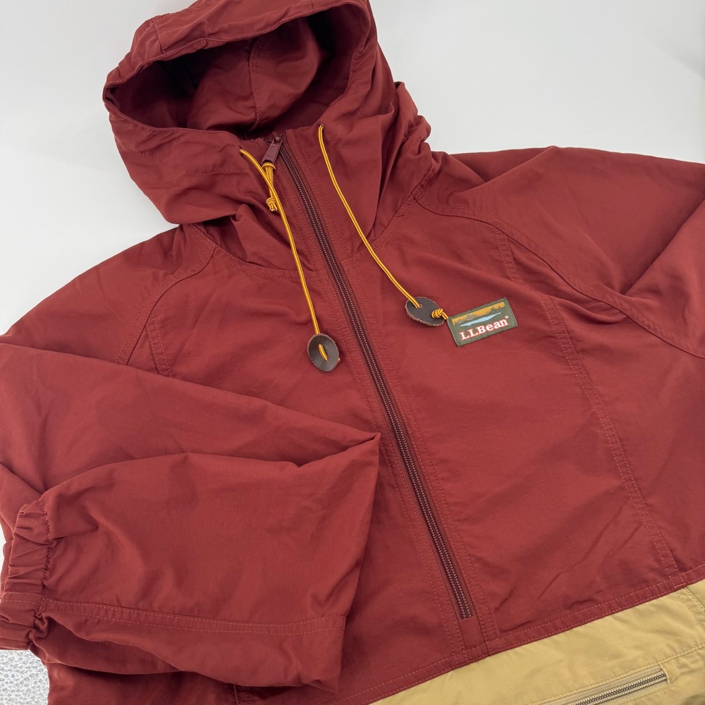 LL Bean Men Colorblock Hooded Pullover Jacket Lightweight Water Resistant Size S